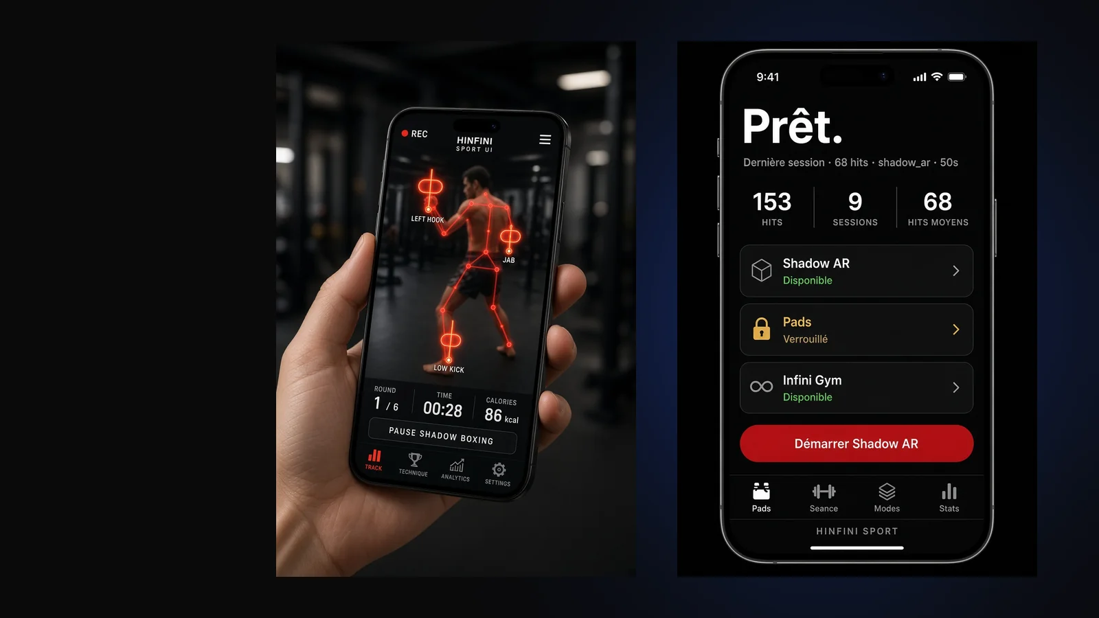 HINFINI SPORT · SHADOW AR — capture du logiciel