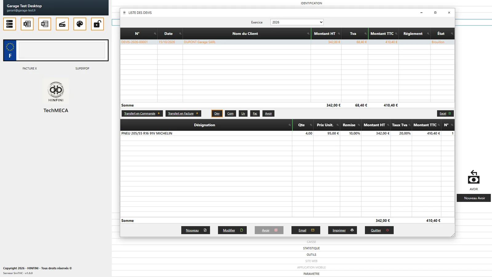 HINFINI ERP · WINDOWS — capture du logiciel
